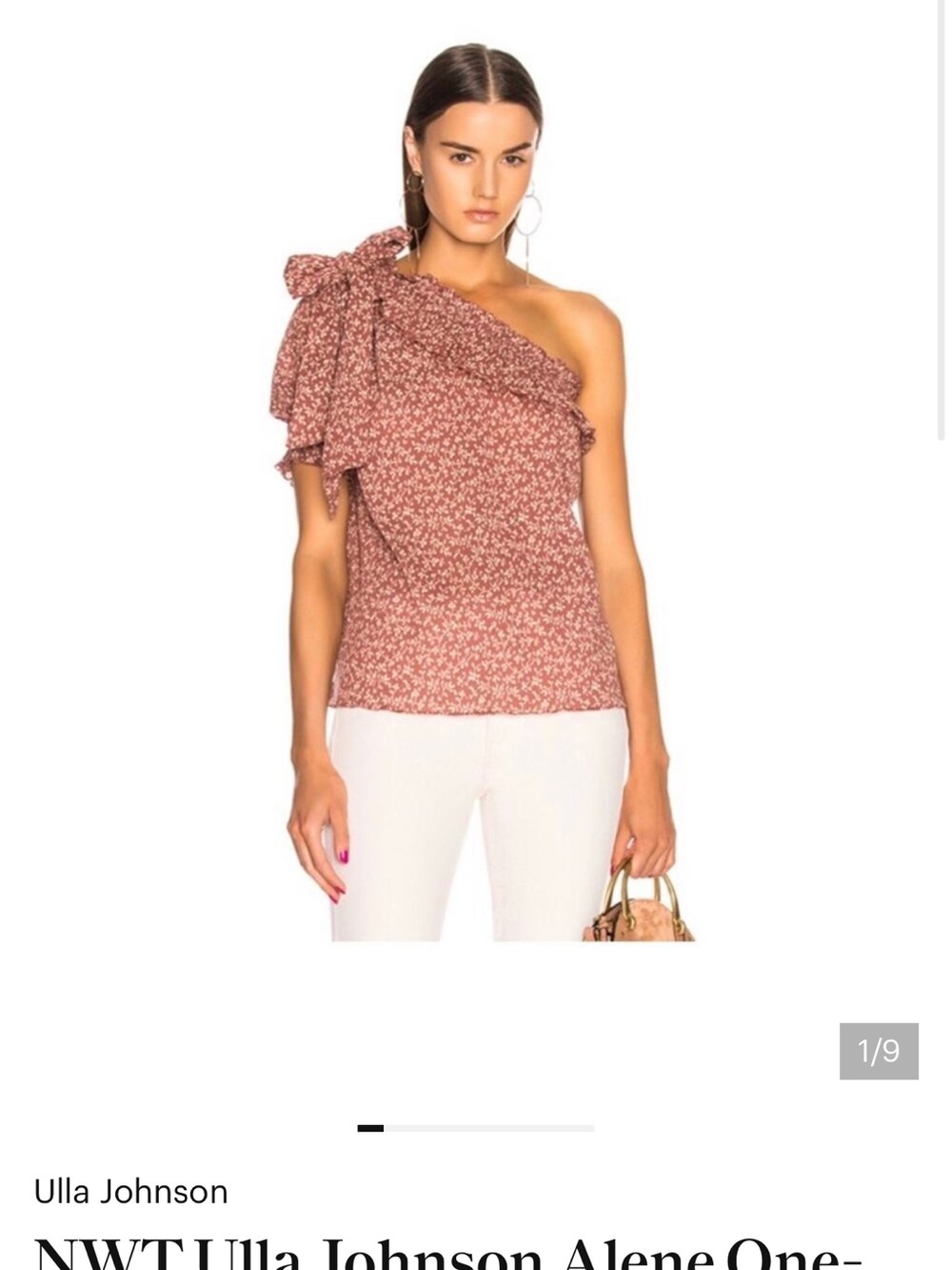 NWT Ulla Johnson Dusty Rose One-Shoulder Bow Floral Blouse